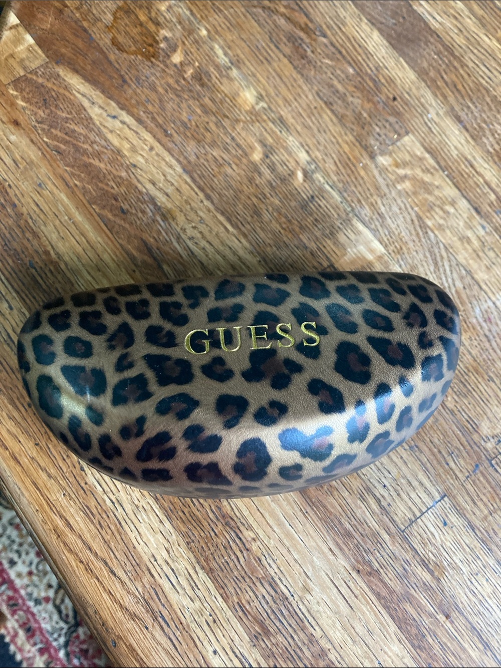GUESS Leopard Print XL Eyewear Case in Brown & Black Clamshell hinged